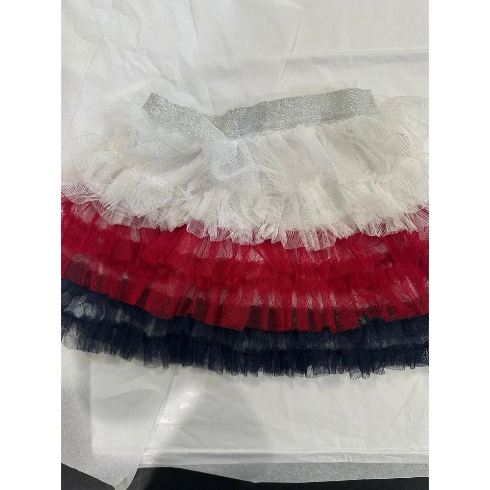 The Childrens Place Girls 4T Red White Blue Tiered Tutu Skirt Glitter Waistband